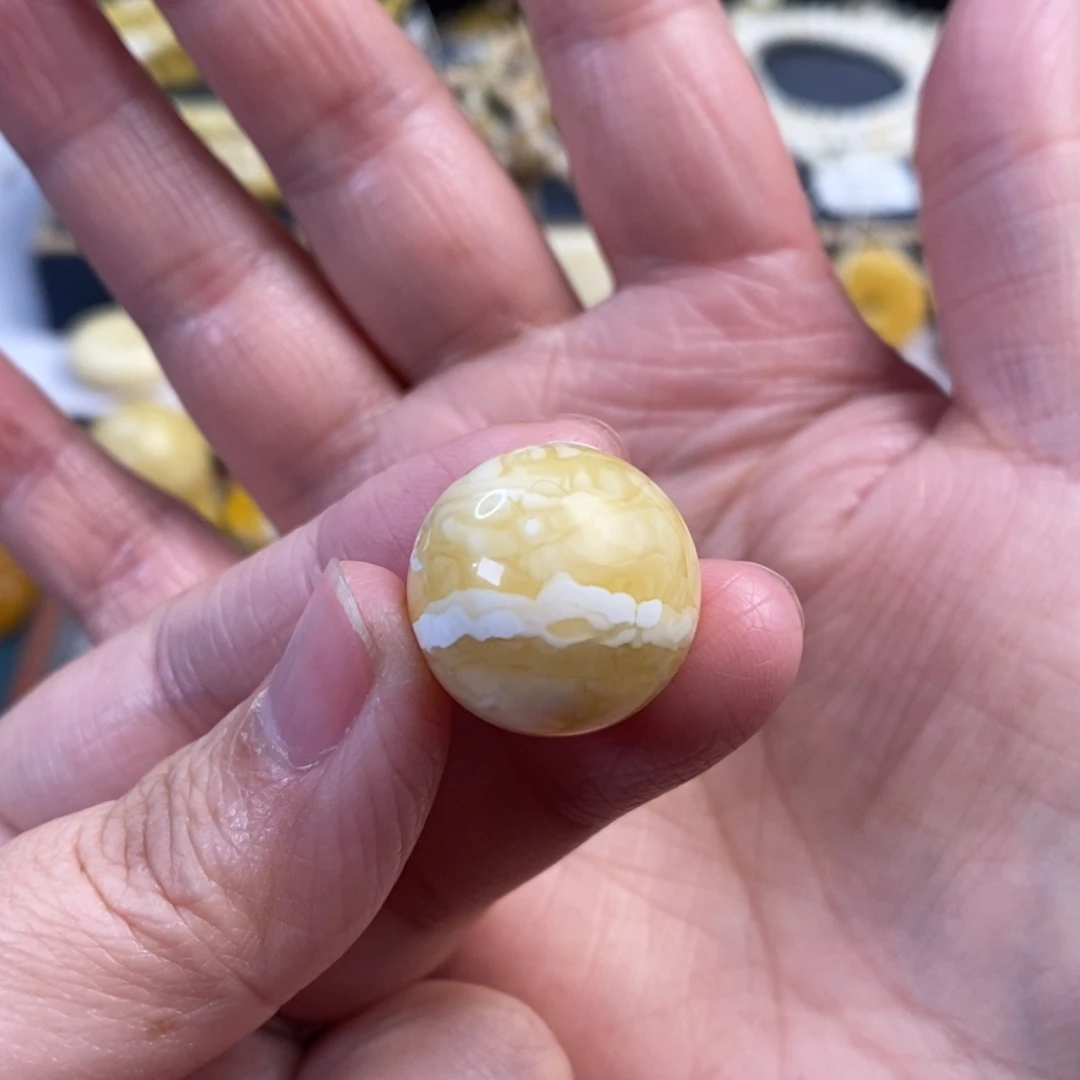 琥珀未镶嵌裸石虎皮纹圆珠单珠18.9