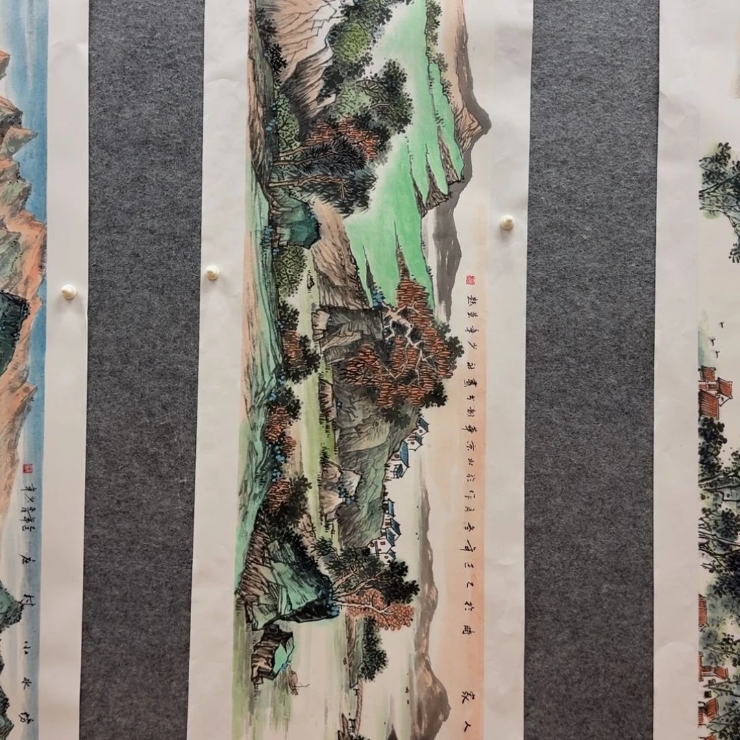国画檀少章四尺对开山水