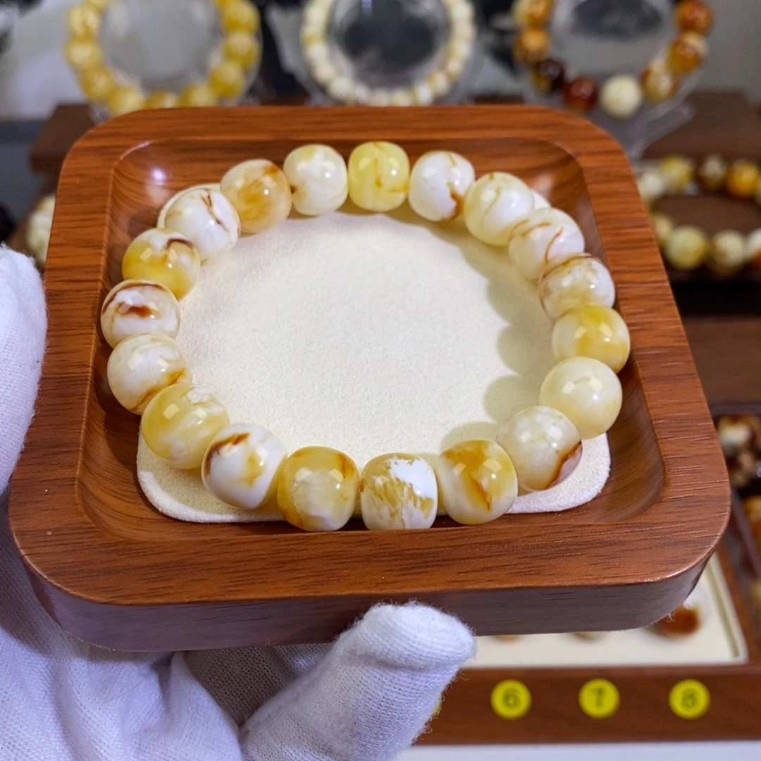 琥珀未镶嵌裸石天然沁色蜜蜡老型手串12mm