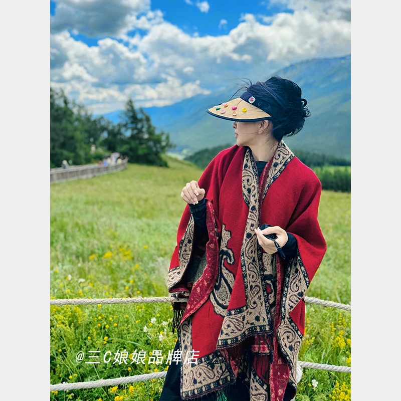 三C娘娘【旅游披肩】67288时尚民族风百搭披风外套