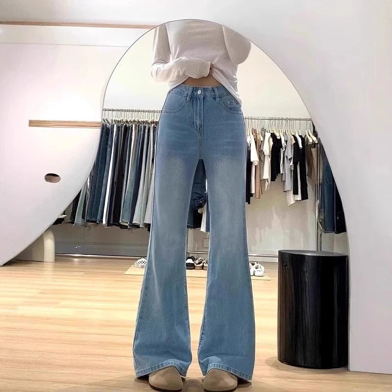 33236天丝微喇牛仔裤女夏季薄款大码胖mm梨型身材高腰显瘦马蹄裤