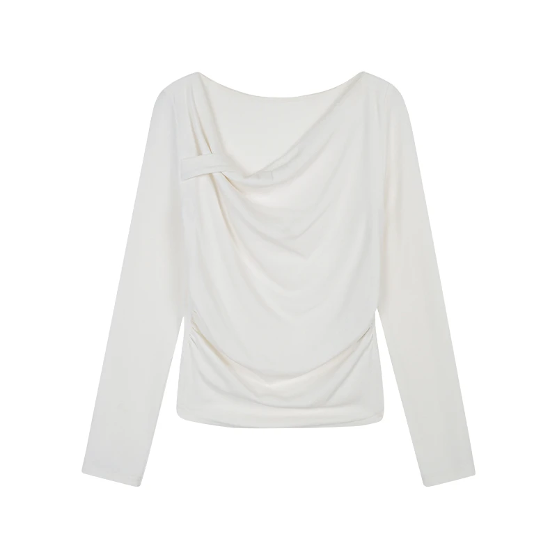 【品牌撤柜款】气质设计感t恤女2025年春季新款打底长袖上衣L52998