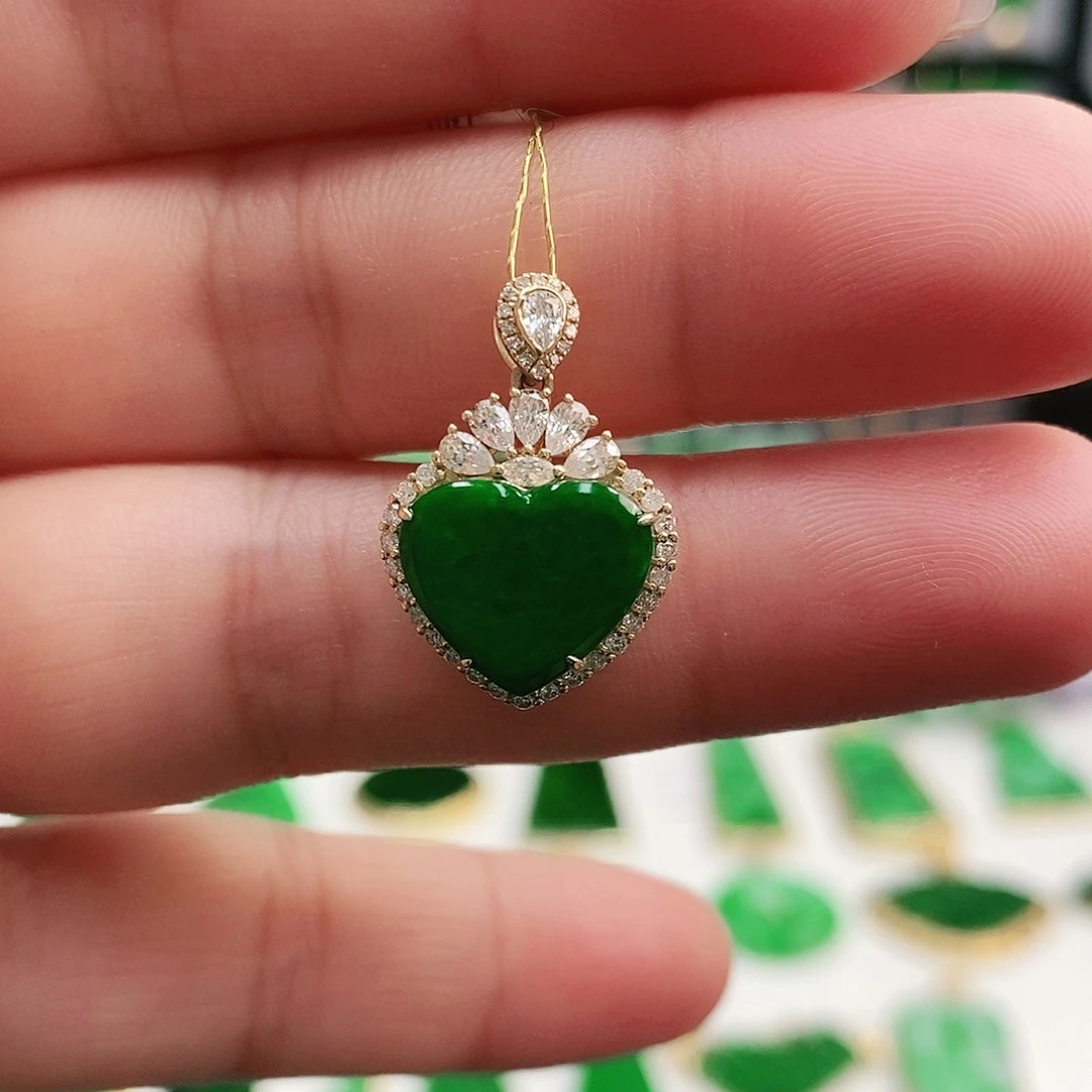 翡翠耳饰18K金镶嵌挂件