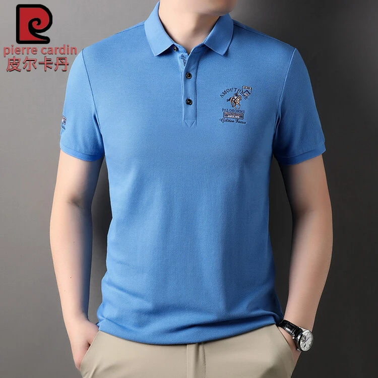 皮尔卡丹2025春季夏季新款短袖商务休闲立体刺绣工艺衫2024