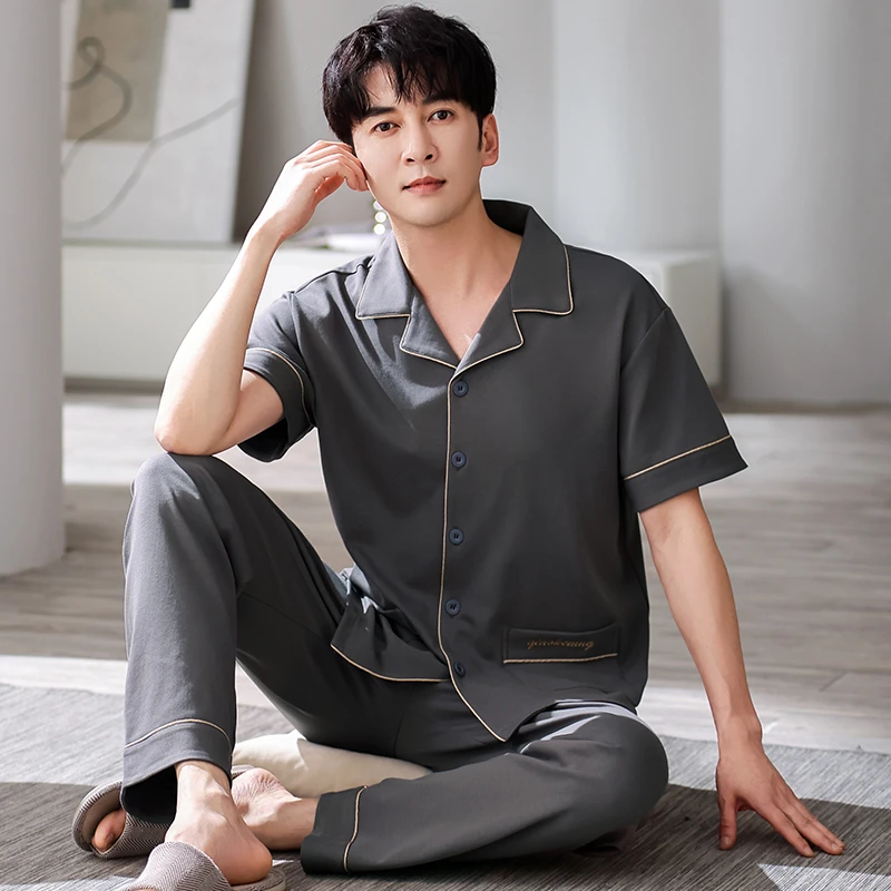 夏季加肥加大码短袖睡衣套装开衫家居服夏天青少年可外穿薄款韩版