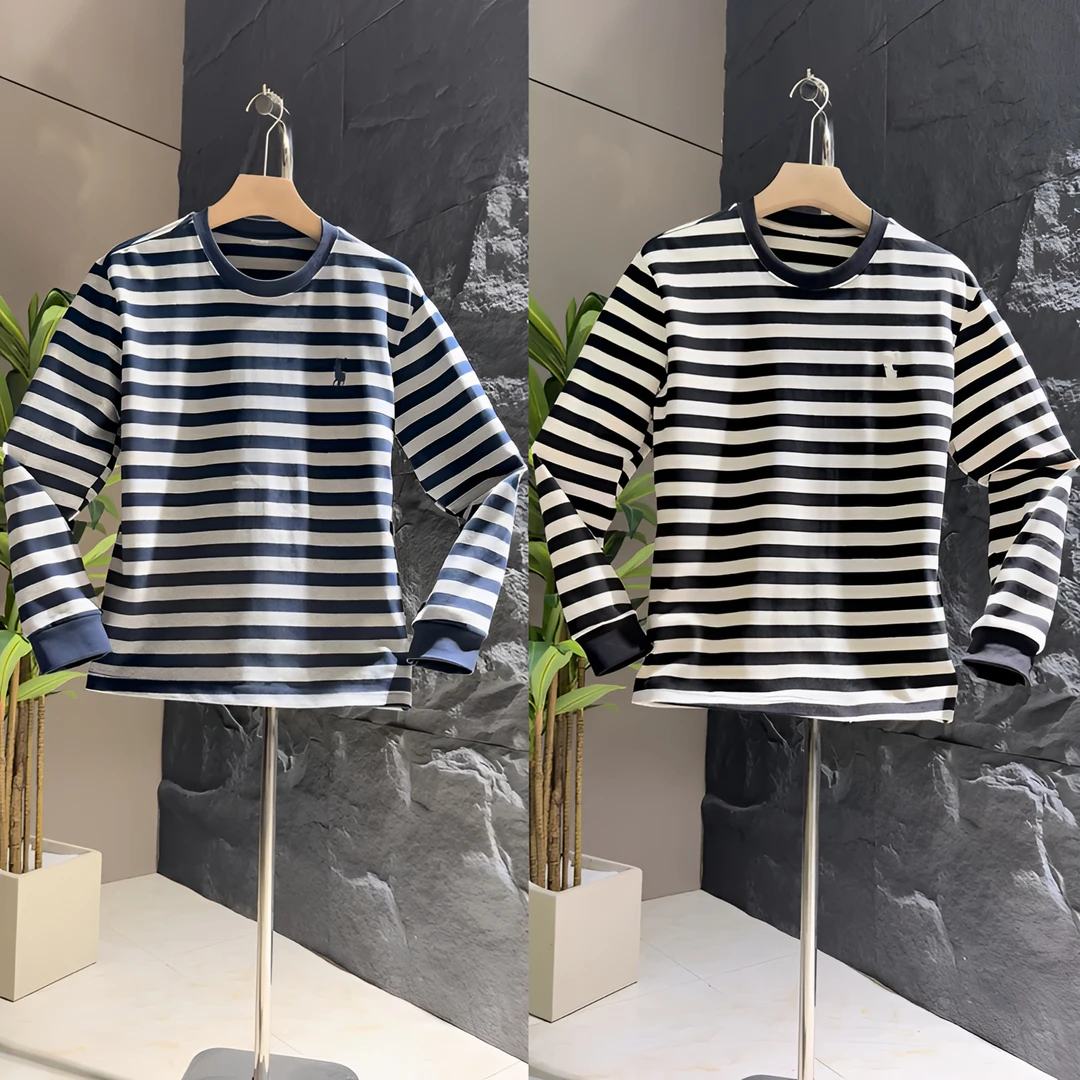 2025秋季潮牌刺绣拼色圆领卫衣男轻奢时尚简约宽松休闲长袖打底衫