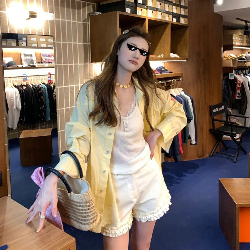 aaaaxbbb 海滨repeat 两色蕾丝衬衫女上衣定染大版型长袖外套