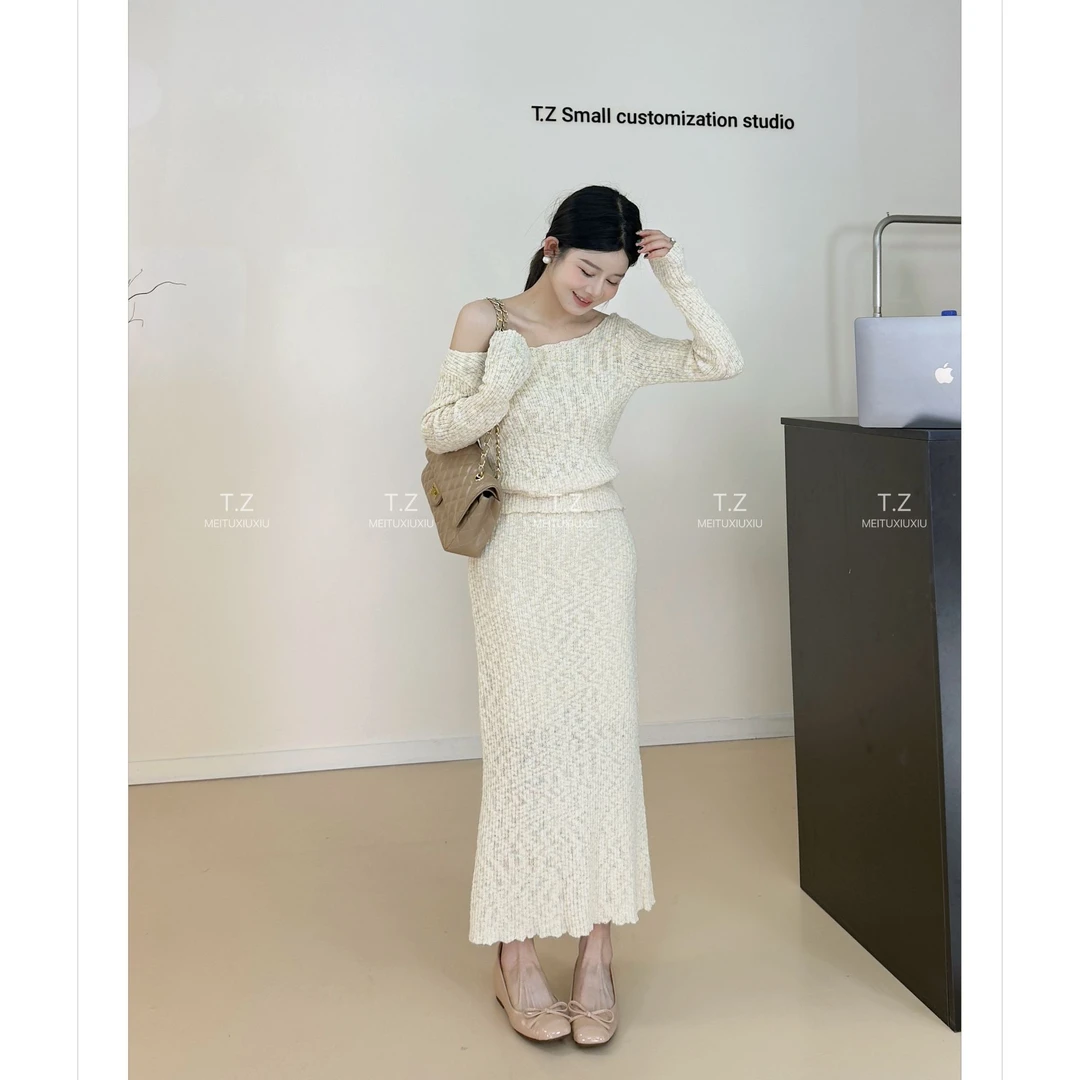 【婷子定制】~150小个子春款纯欲风针织包臀两件套24558【不能机洗】
