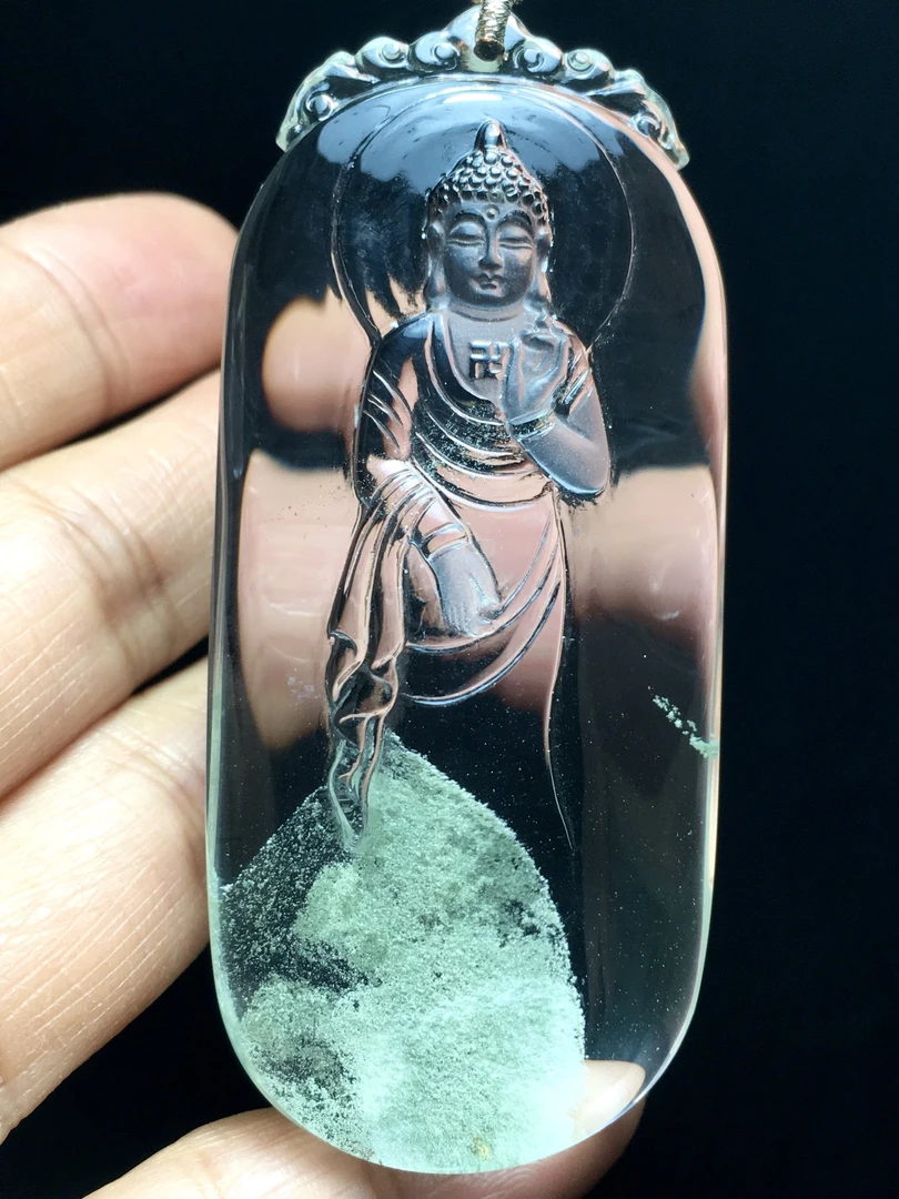 站如来大日如来属羊猴人本命佛精品天然绿幽灵佛牌吊坠本命佛证书