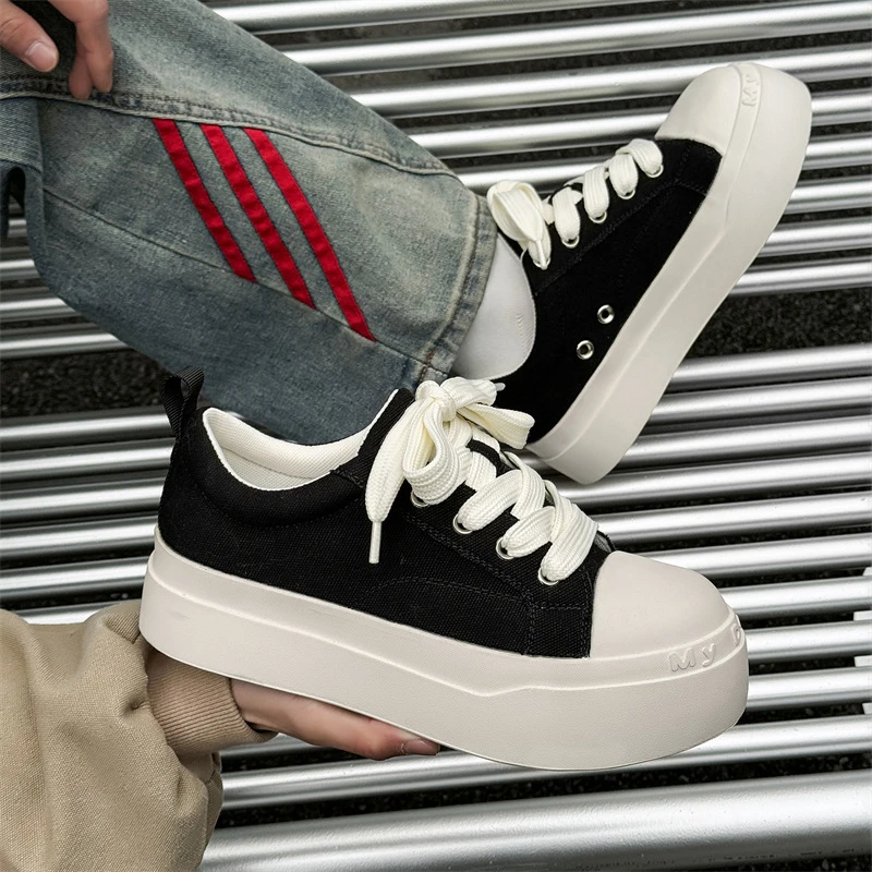 大头鞋黑白百搭帆布鞋男生小众厚底增高时尚休闲鞋丑萌鞋潮流板鞋
