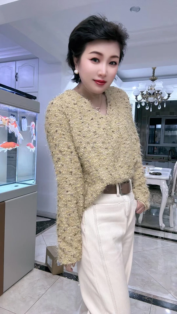 冬季加厚时尚减龄短款显瘦V领针织T恤