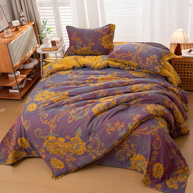 【花香紫-四件套】全棉色织双层纱A类