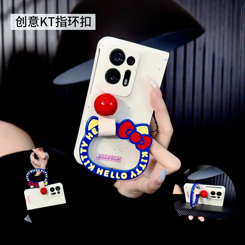 适用oppofindn2手机壳新款findn2套oppo简约泼墨kt猫创意指环圈女