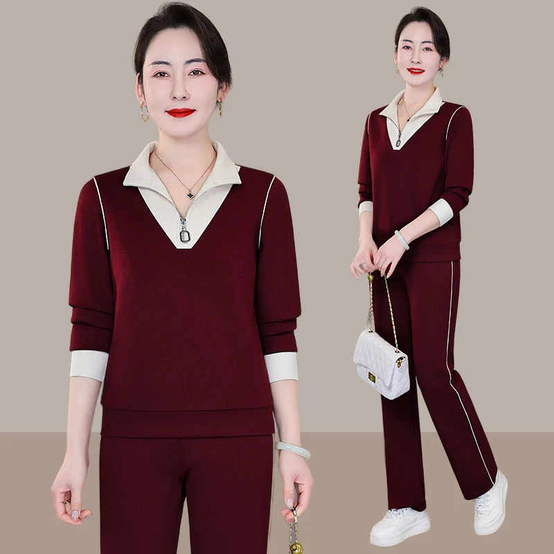 恩狐中年妈妈春装卫衣2025新款贵气上衣中老年运动套装春秋两件套