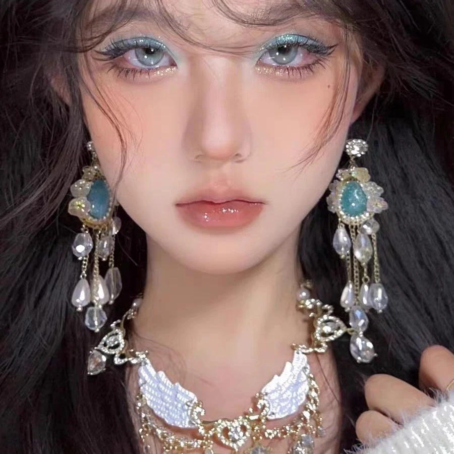 镶钻水晶流苏耳环女轻奢气质长款水滴耳坠感复古设计耳饰