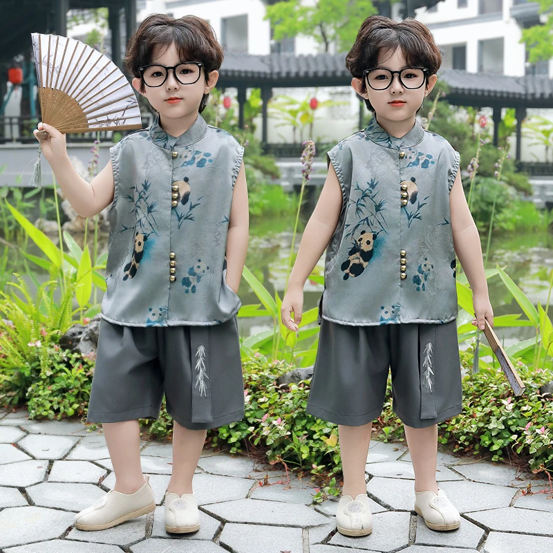 儿童夏款古风无袖表演服套装洋气国风衣服民族风新中式薄款两件套