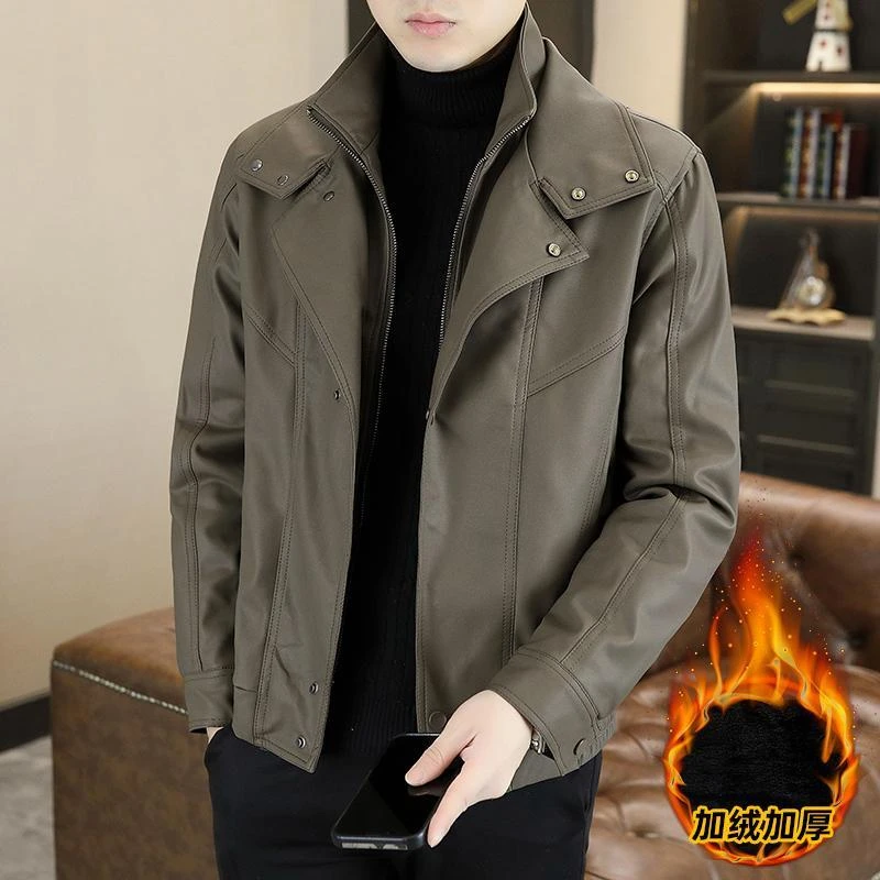 万达撤柜皮夹克男士秋冬季2026新款潮牌休闲 外套男假两件加绒加