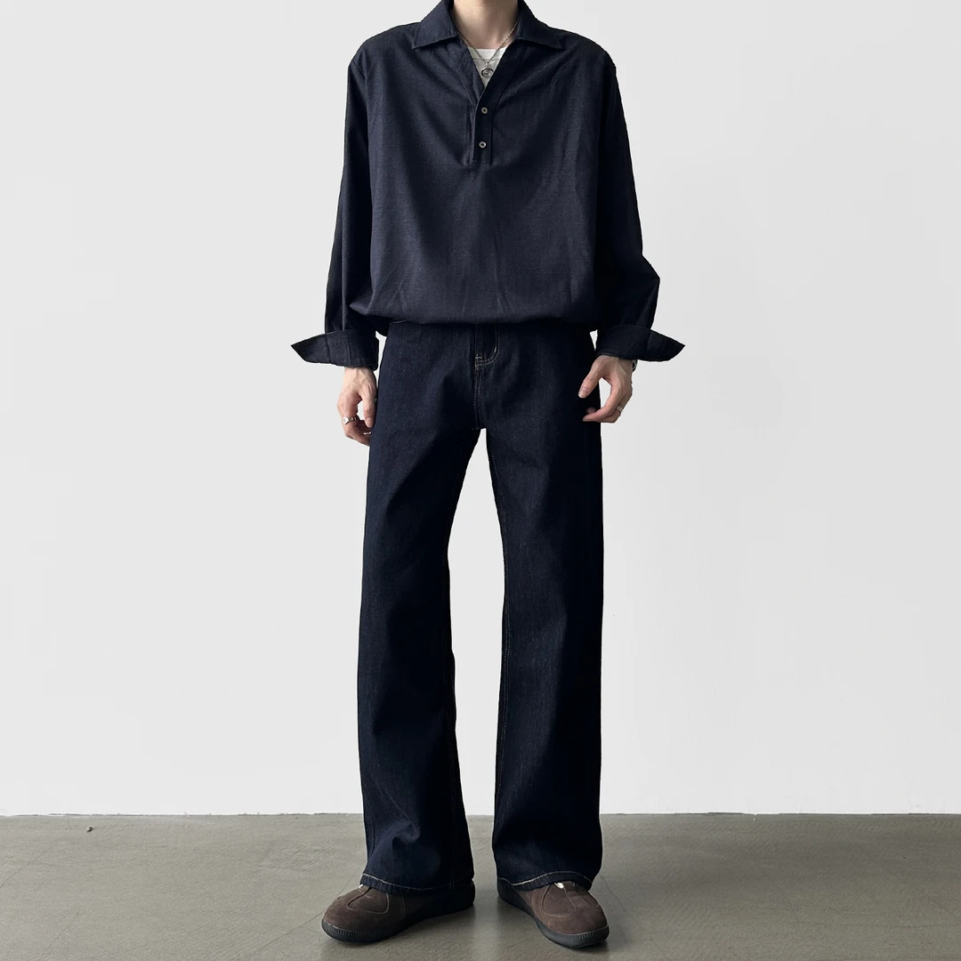 A6 studio秋季原牛蓝2021M复古经典牛仔裤男宽松直筒垂感阔腿裤子