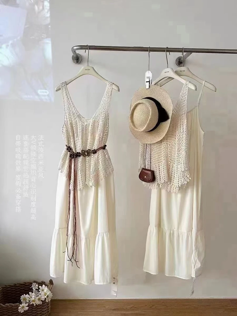 11波西米亚风显瘦气质方领连衣裙夏季海边度假风女装