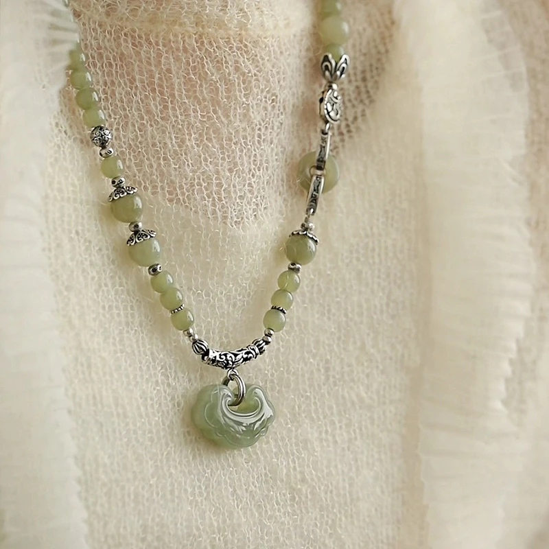 链子925银 <秋梦>N17168如意锁圆珠项链（颜色有深浅）