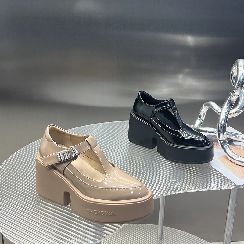 增高厚底坡跟时装尖头2025新款乐福女小个子玛丽珍单鞋sj2268-6