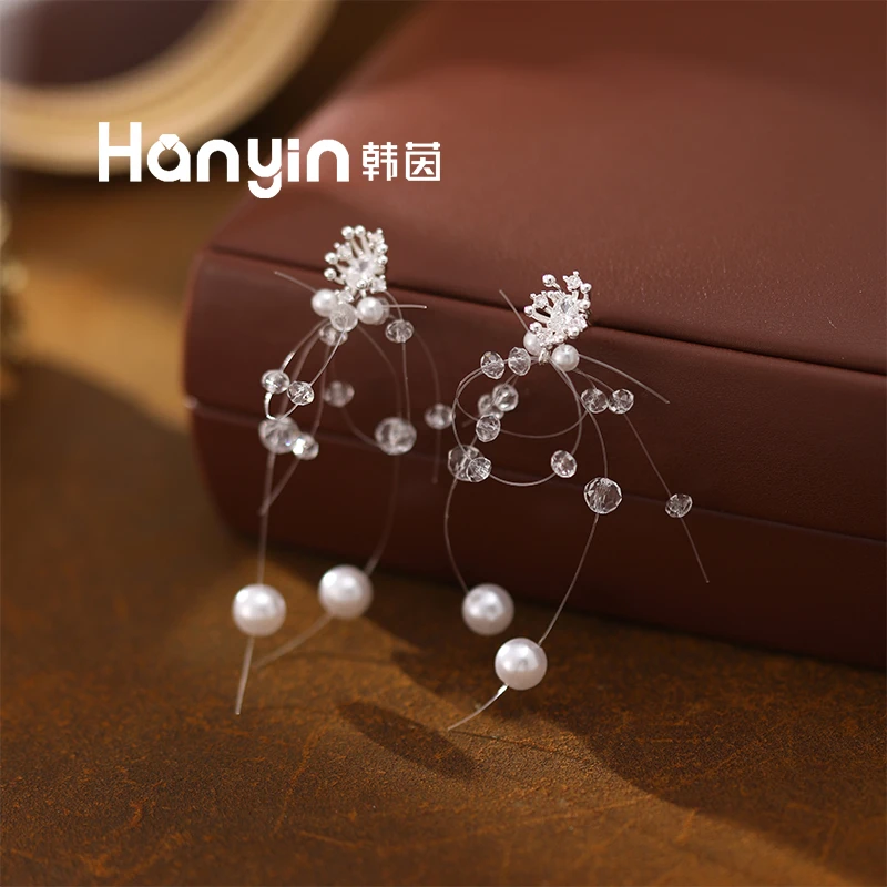 铜合金合成锆石耳饰 925银针 绽放花蕊隐藏鱼线出尘极仙耳钉