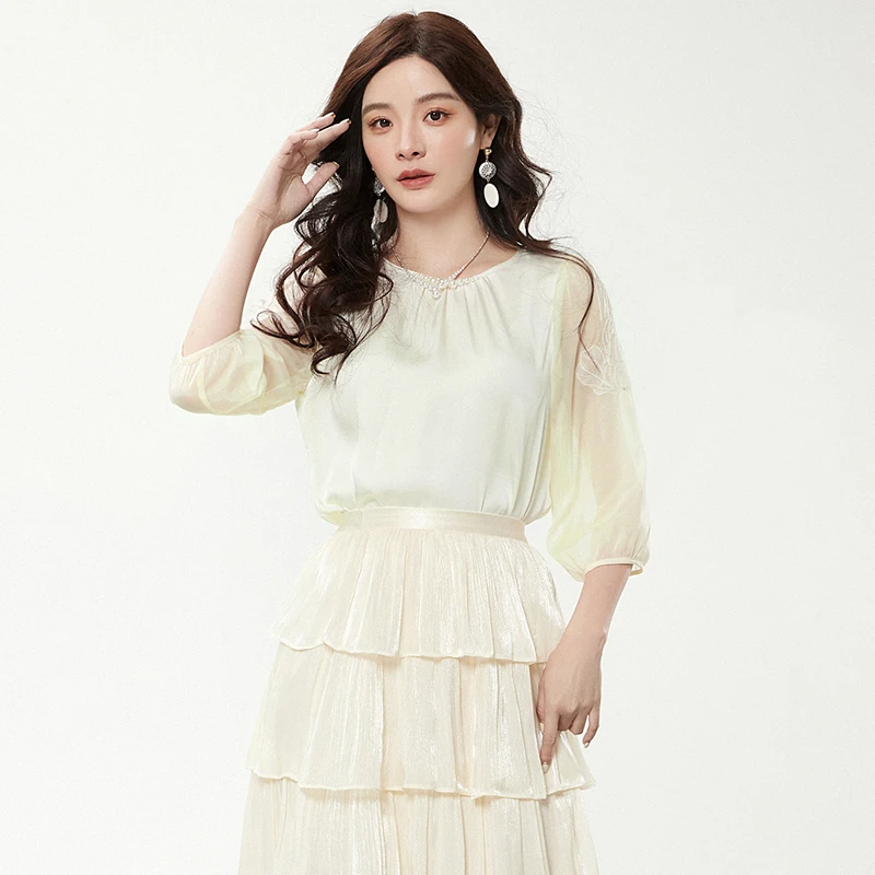 E200一粒扣七分袖雪纺衫专柜折扣女装2025春51HH0F0002