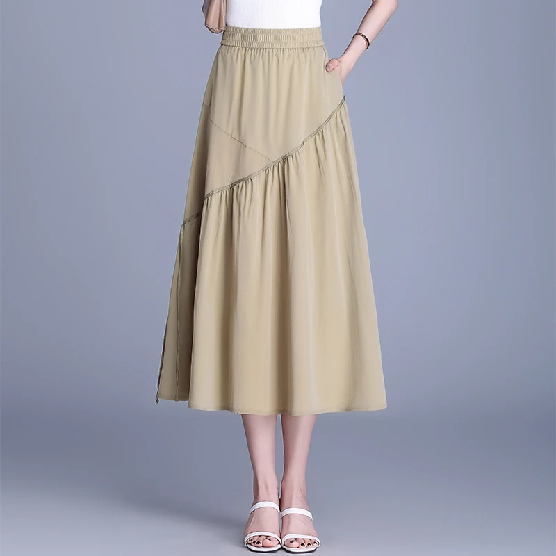 高腰休闲裙松紧腰半身裙女夏季2025新款垂感a字裙显瘦中长款伞裙