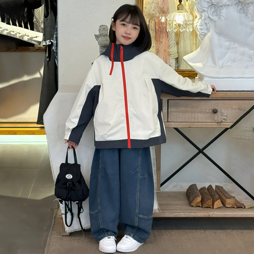 女童秋装外套2025新款外套洋气时尚儿童中大童拼色冲锋衣秋季上衣