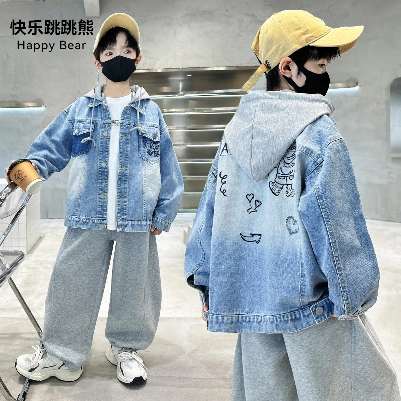 (新品软牛仔)儿童牛仔外套2025洋气时尚男童休闲春季男孩中大童