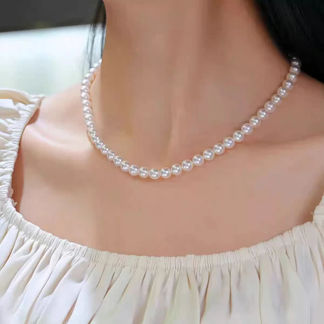 7-8；500款淡水极光炫彩微瑕白色珍珠项链