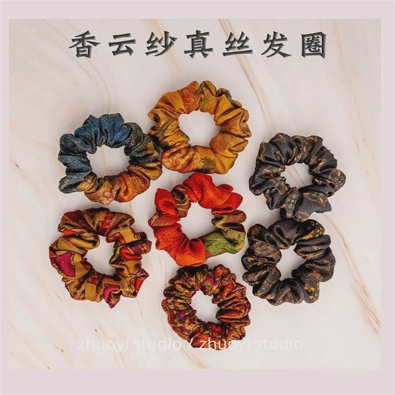 百搭真丝香云纱大肠发圈丝绸大号桑蚕丝发绳复古气质发带头绳发饰