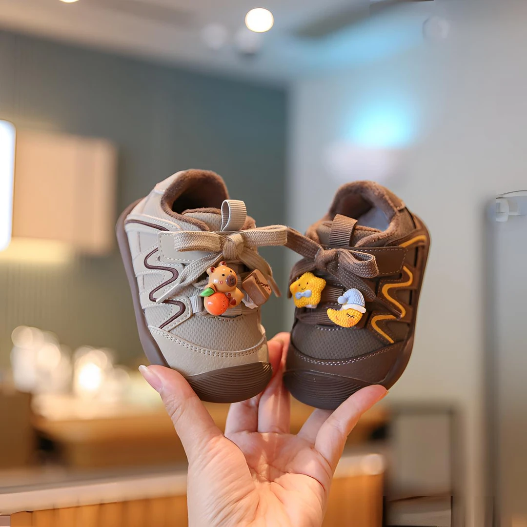 Sportmern婴儿可爱卡通鞋子宝宝加绒休闲小童软底保暖板鞋学步鞋