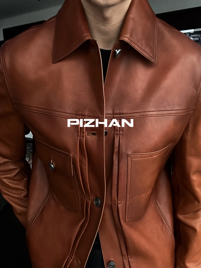 PIZHAN/皮展“布鲁提棕”意大利胎牛 手工擦色绅士总裁真皮皮衣