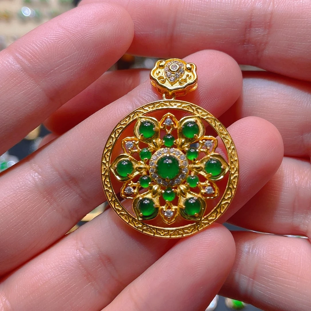 翡翠银S925镶嵌吊坠(不含链)