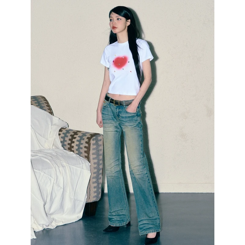 NECY 23SS "Vintage"系列 做旧铆钉褶皱牛仔喇叭裤休闲直筒裤春夏