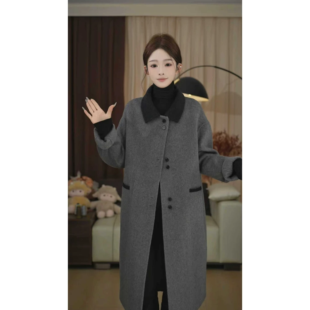 秋冬保暖通勤风休闲法式经典简约白搭中长款羊毛大衣 25001
