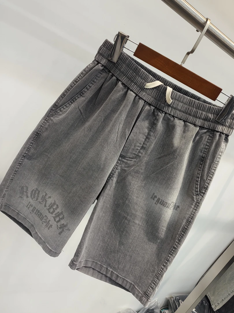 夏季做旧透气免烫简约风微弹短裤五分裤中裤宽松裤子直筒印花百搭