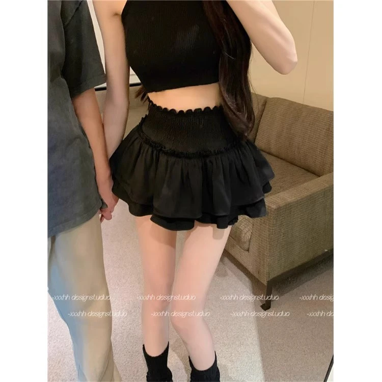 黑色花边半身裙女夏季新款高腰显瘦蛋糕裙防走光百搭大码短裙子