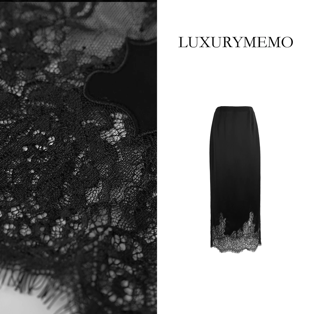 LUXURYMEMO【刘熊熊】网纱镂空半身裙 气质时尚下摆蕾丝半身裙
