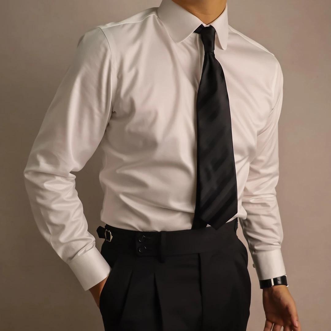 INCHOI DP免烫纯棉伊顿领圆角领斜纹男士白衬衫四季款