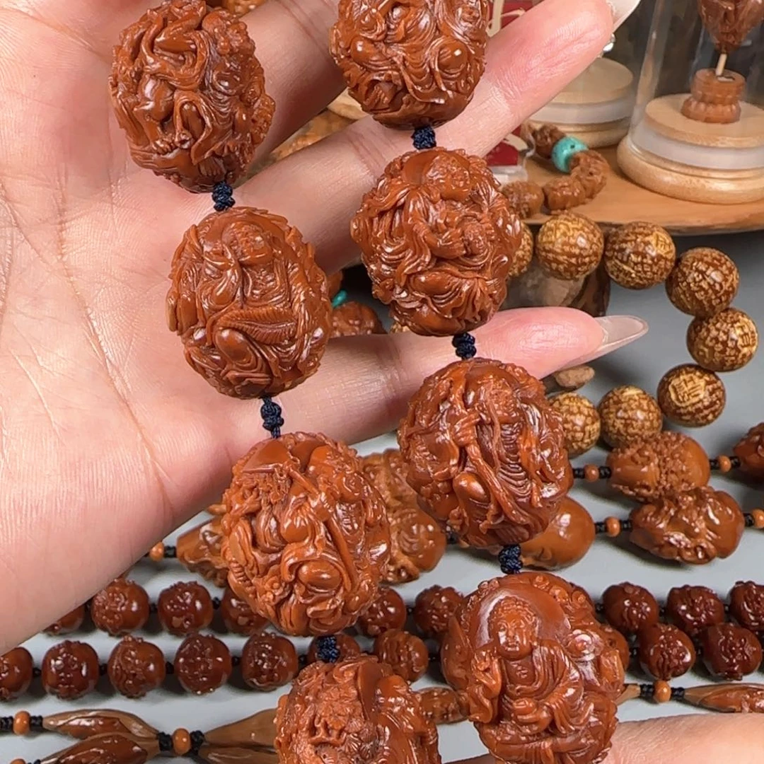 手串/手链橄榄核宽2.5鸡血红水晶核风景瑞兽十八罗汉