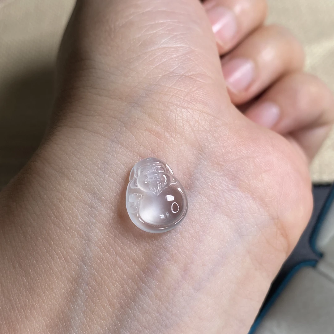 天然缅甸翡翠A货白刚财神尺寸13.5-10.9-4mm