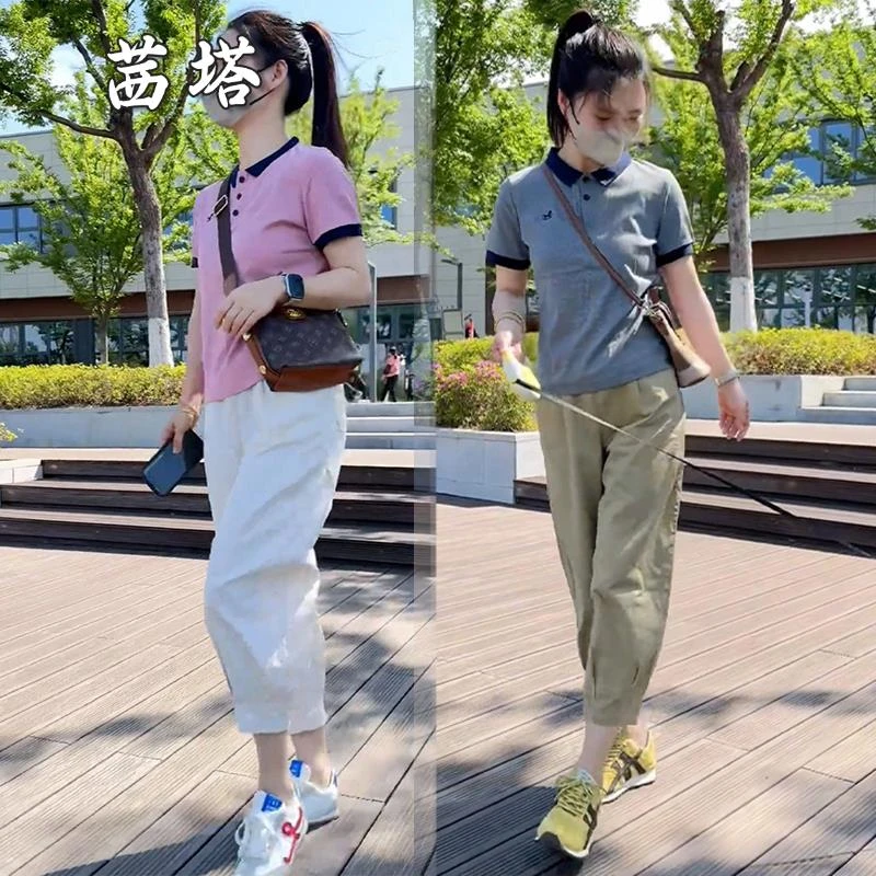 2025超火小个子百搭时尚女装ins短袖上衣休闲九分裤显瘦洋派套装