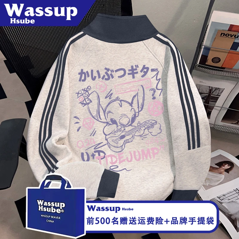 WASSUP HSUBE美式卡通印花潮流外套秋季时尚开衫男女炸街拉链卫衣