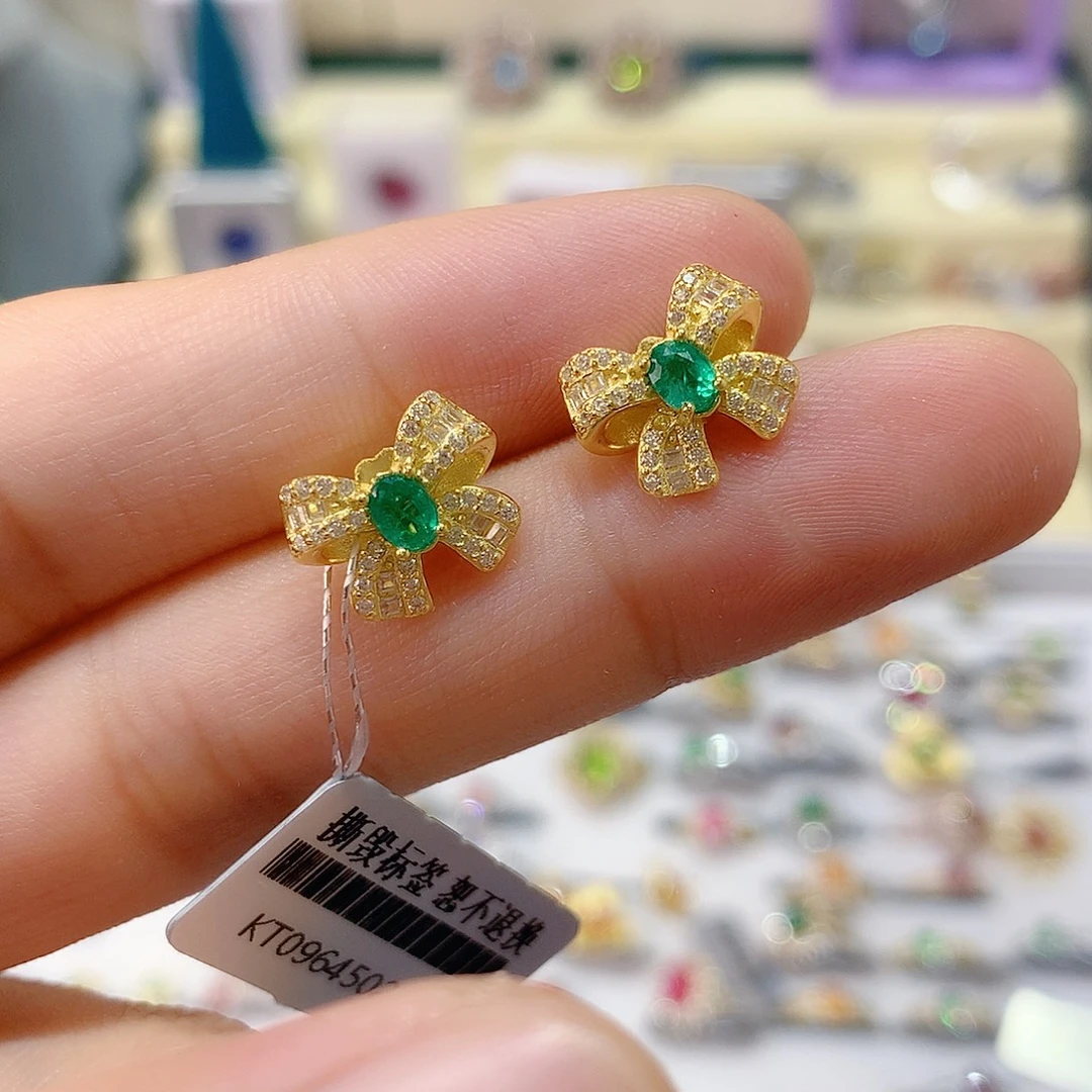 祖母绿银S925镶嵌耳钉