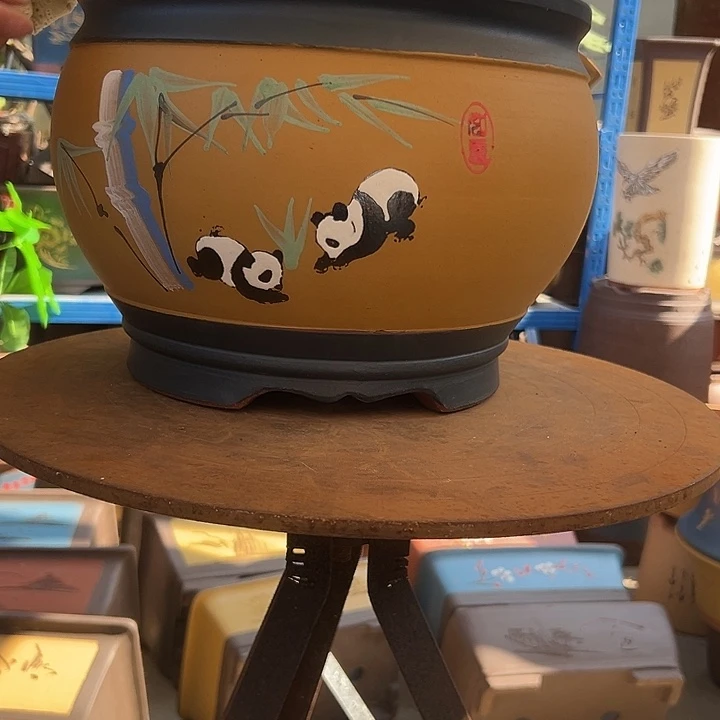 蓝黄熊猫鱼缸大花盆花盆