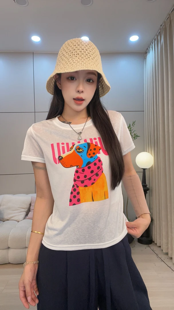 【围巾小狗】2025夏季薄款天丝冰感新款百搭简约显瘦女短袖上衣