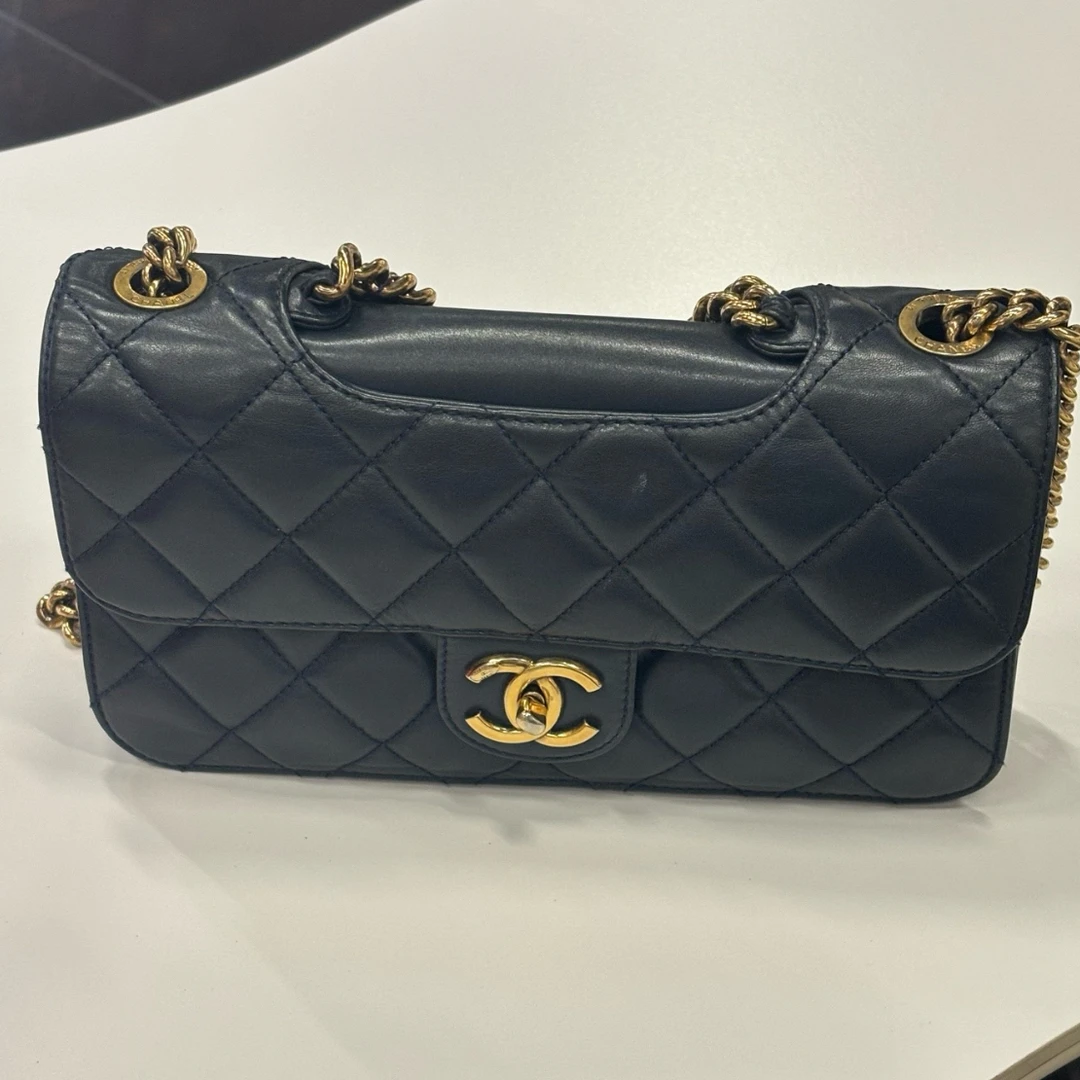 95新 Chanel/香奈儿 YUMU中古/Chanel蓝金cf斜挎包