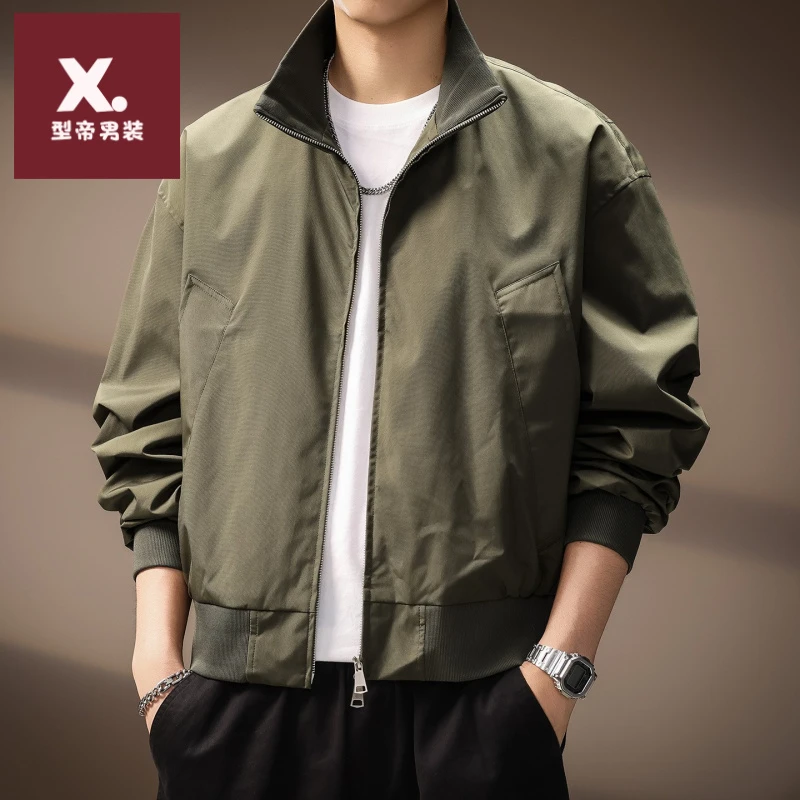 高端美式Bomber廓形飞行夹克男2025秋季新款立领短款棒球服外套男